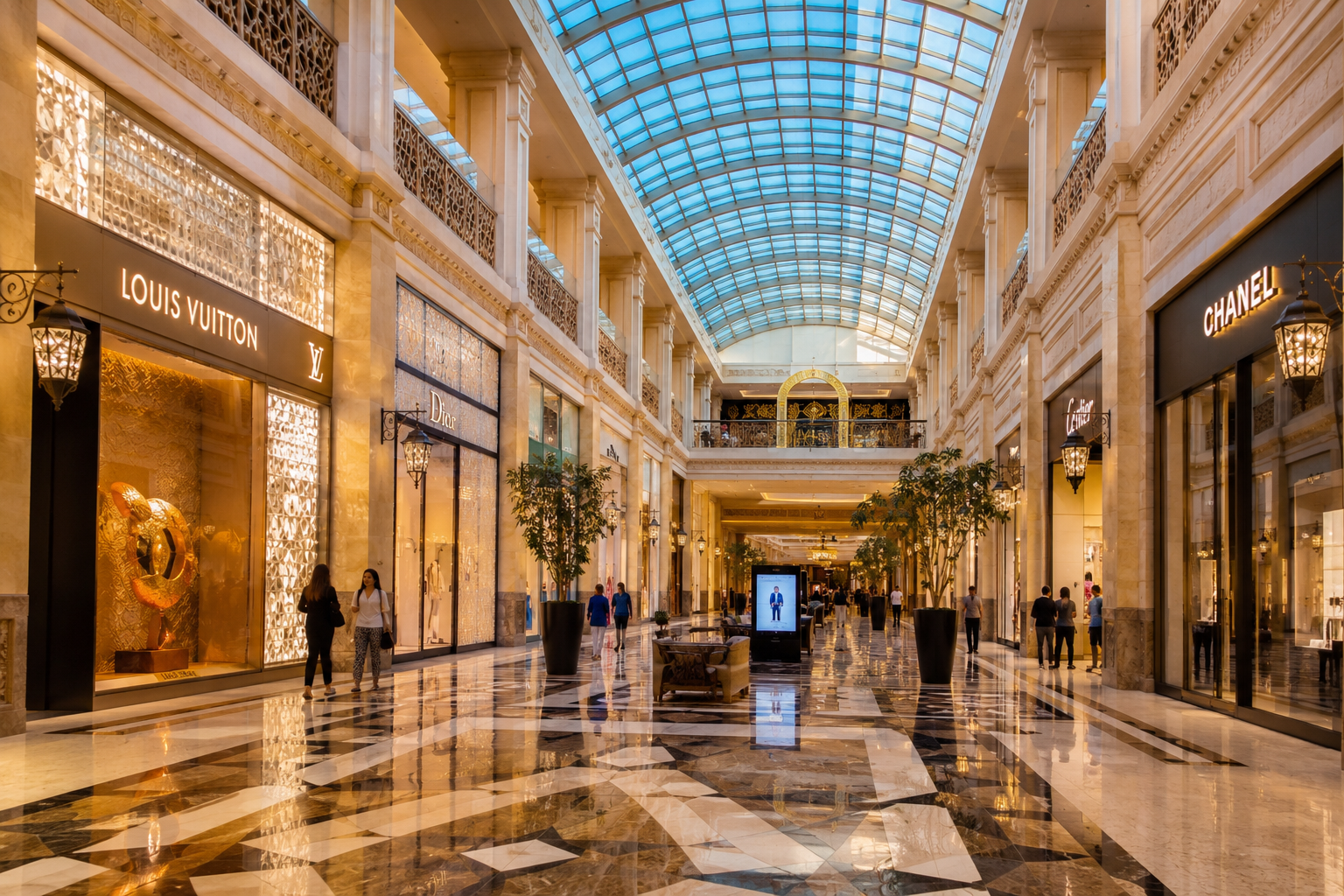 The mall features luxury international brands