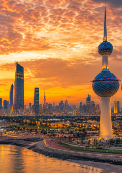 Kuwait Towers at golden sunset