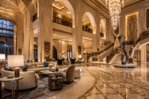 Grandiose hotel lobby with Arabic influences