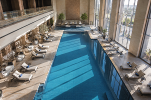Luxurious indoor pool lounge space